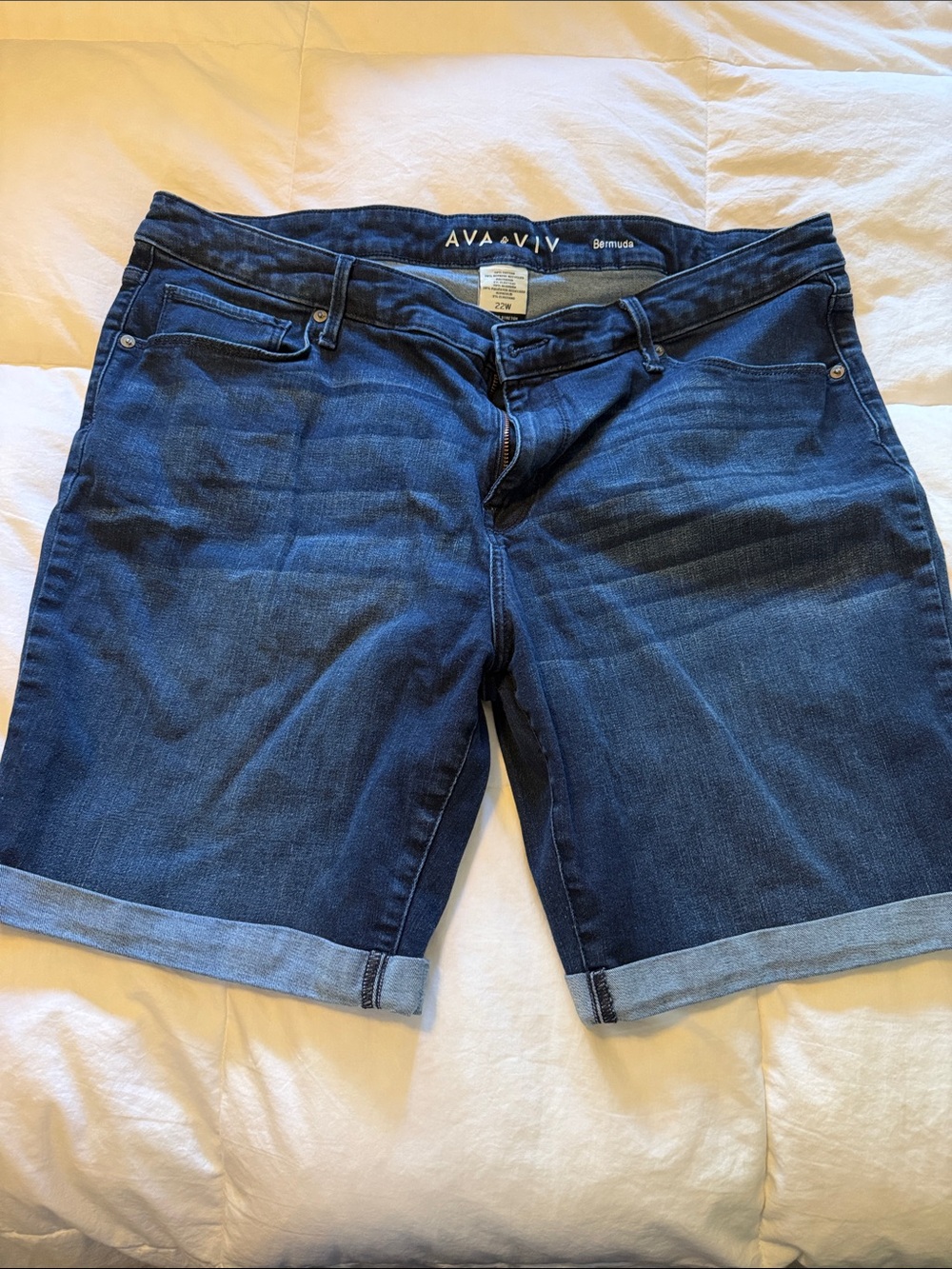Ava & Viv Indigo Roll-Cuff Denim Bermuda Shorts